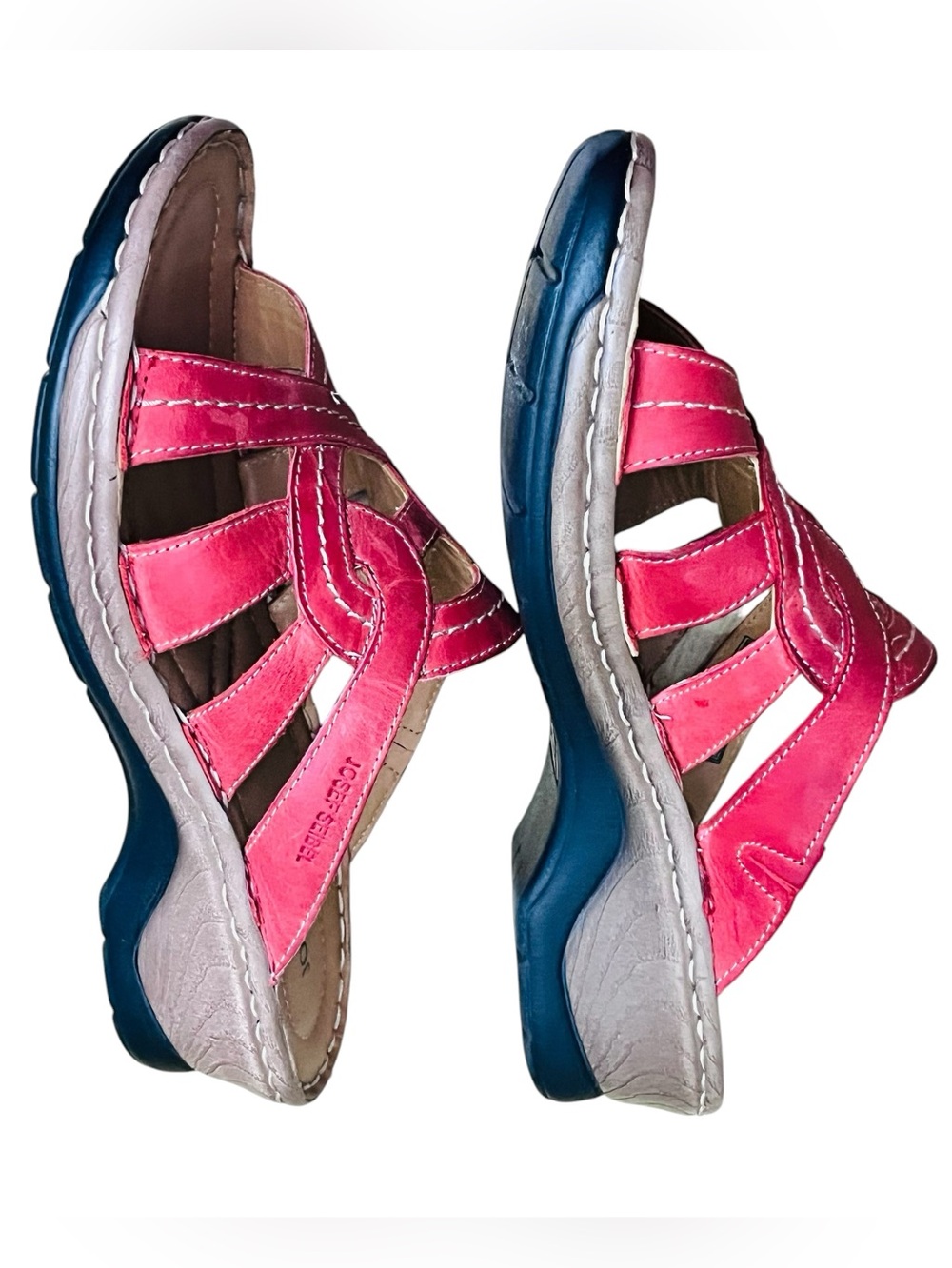 Josef Seibel Catalonia Sandals Leather Red Slip On Comfort Slides Shoes Sz 9 - Picture 3 of 12